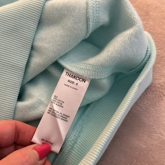 THAKOON Crewneck Cotton Sweatshirt w side Panels (S) Light Blue / Mint BNWT - Picture 7 of 7